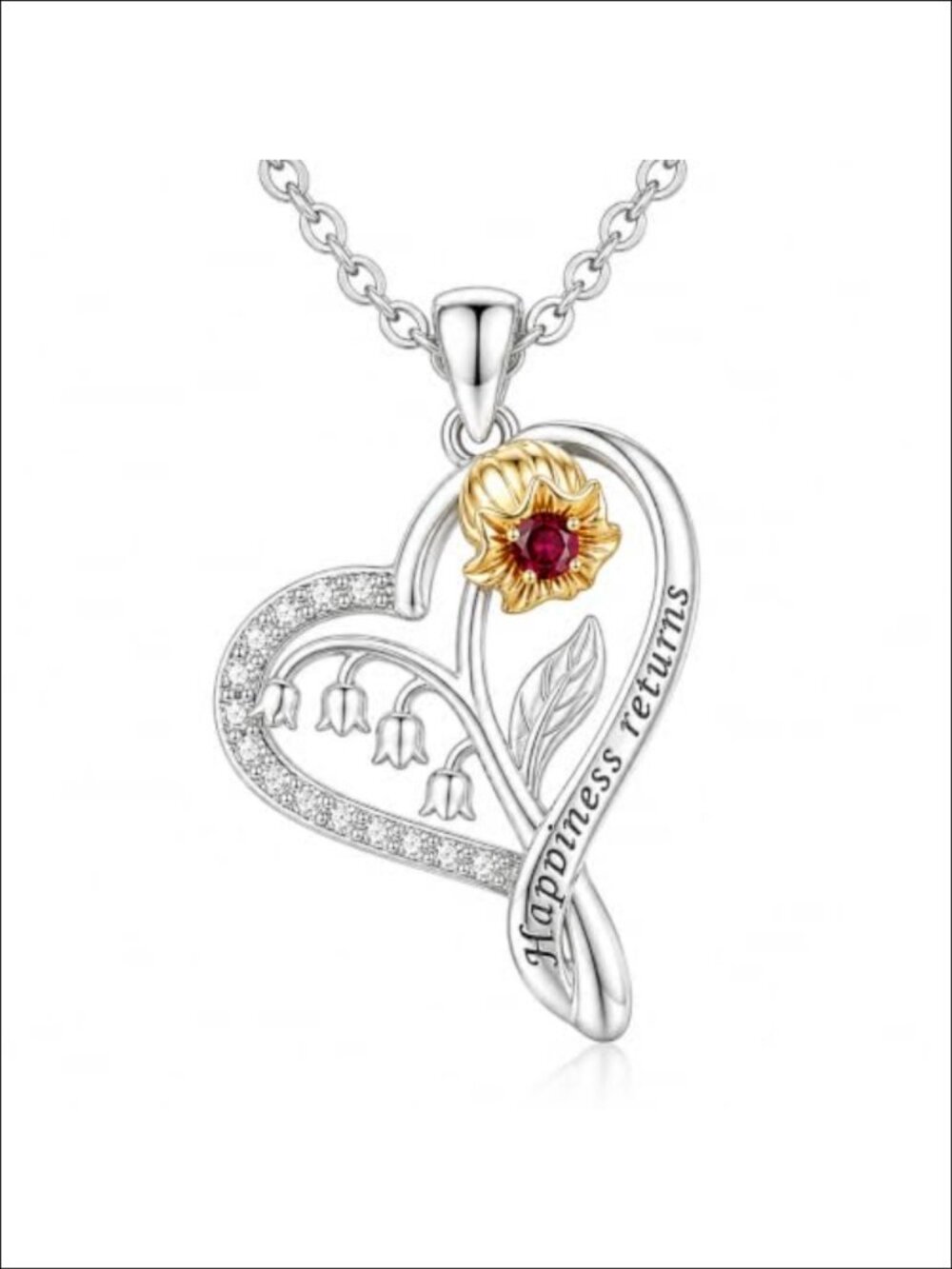 Two Tone Heart Flower Pendant Necklace 18 Inch Chain Lobster Clasp